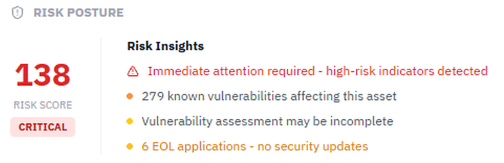 Asset risk posture with critical score and risk insights